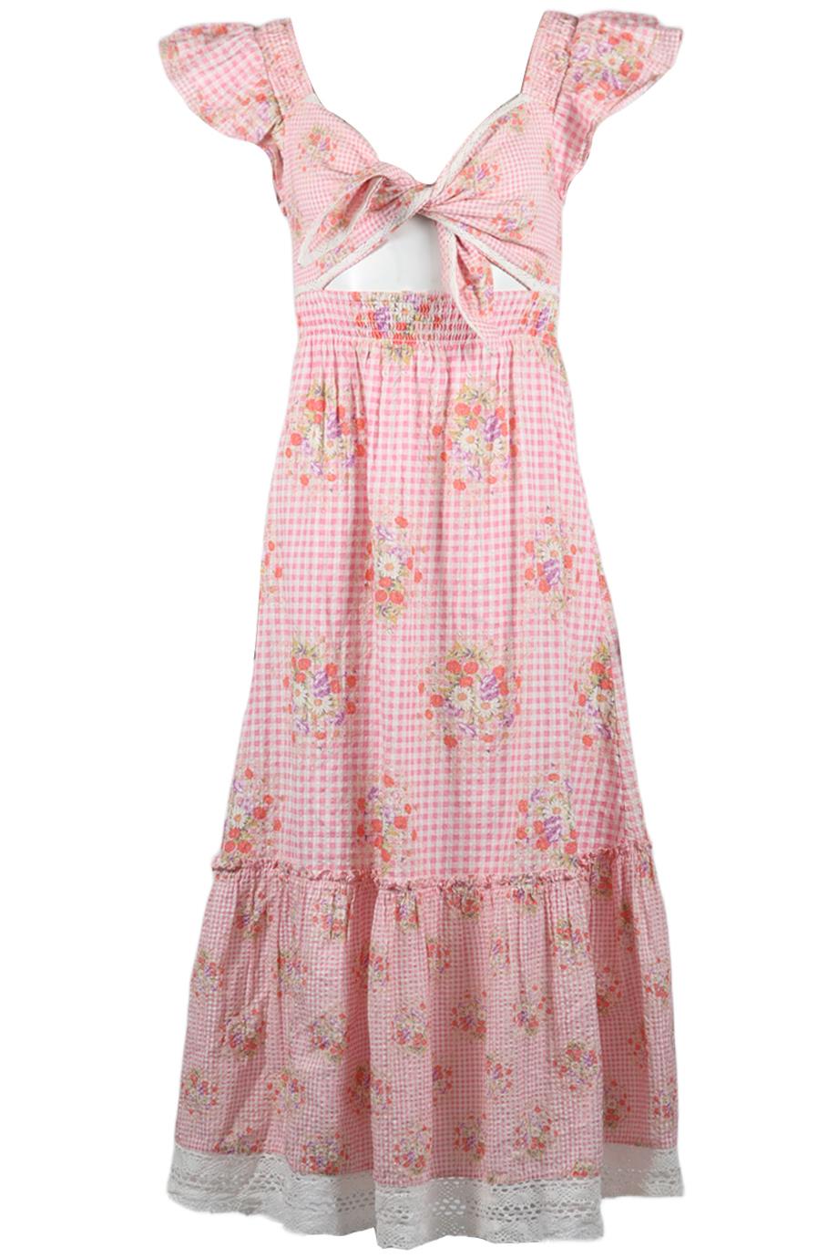 LOVESHACKFANCY FLORAL PRINT COTTON MAXI DRESS SMALL
