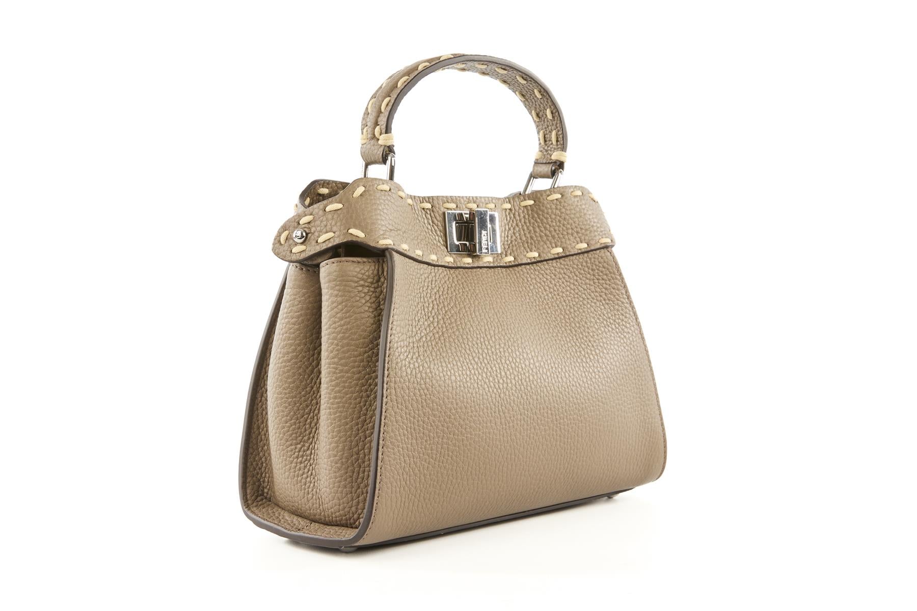 FENDI TAUPE PEEKABOO MINI LEATHER TOTE BAG