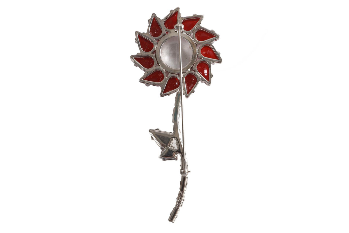 PRADA RED FLOWER CRYSTAL BROOCH