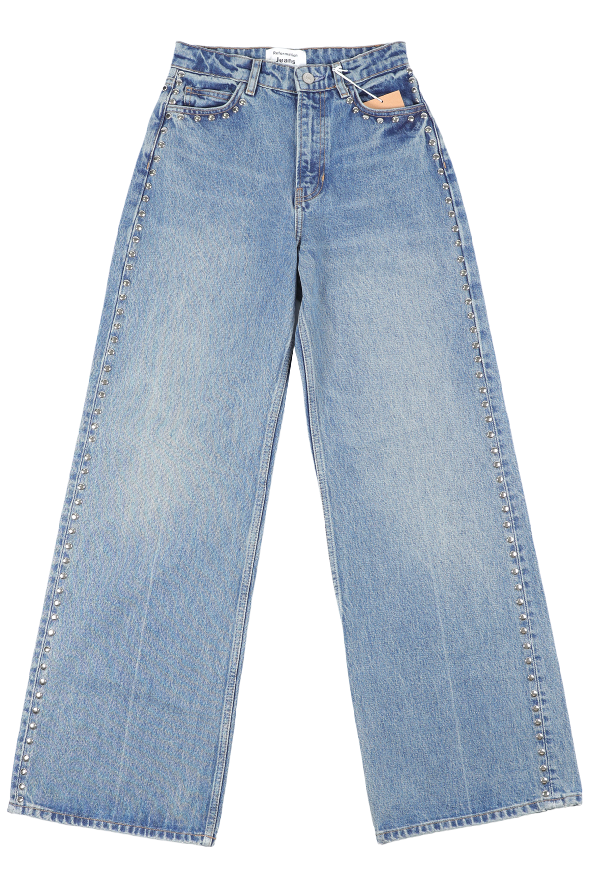REFORMATION BLUE HIGH RISE WIDE LEG JEANS W24 UK 6