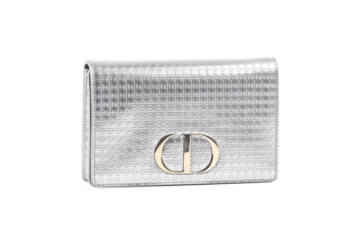 CHRISTIAN DIOR SILVER 30 MONTAIGNE 2 IN 1 MICRO CANNAGE LEATHER BAG