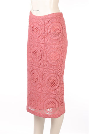 BURBERRY PINK LACE MIDI SKIRT IT 42 UK 10