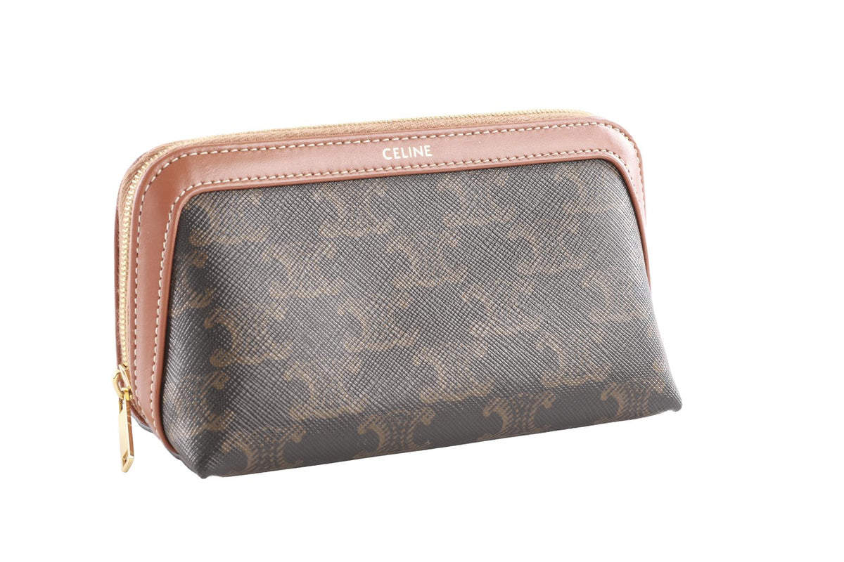 CELINE BROWN SMALL TRIOMPHE COATED CANVAS POUCH