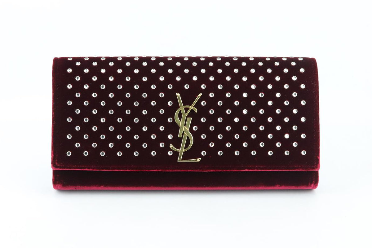 SAINT LAURENT MONOGRAMME EMBELLISHED VELVET CLUTCH