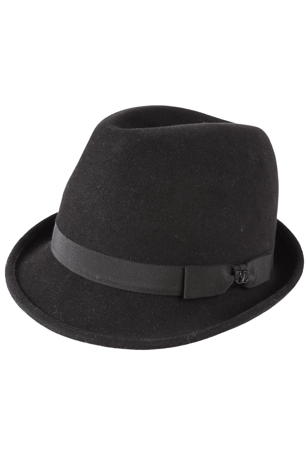 CHANEL BLACK RABBIT FELT HAT LARGE