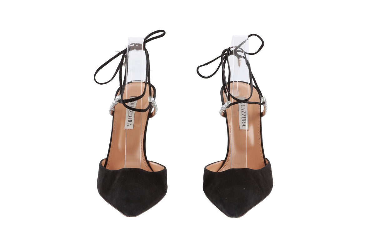 AQUAZZURA BLACK CRYSTAL AND SUEDE PUMPS EU 39 UK 6 US 9