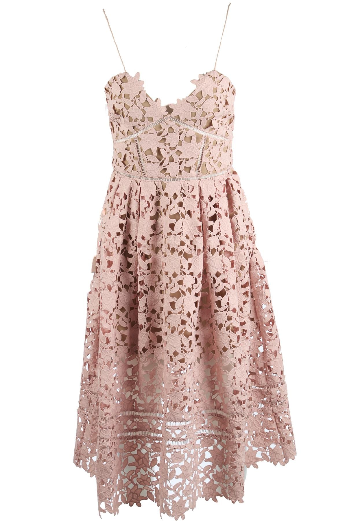 SELF-PORTRAIT PINK CROCHET MIDI DRESS UK 10