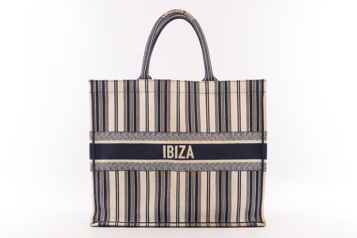 CHRISTIAN DIOR NAVY BOOK LARGE DIORIVIERA CANVAS TOTE BAG