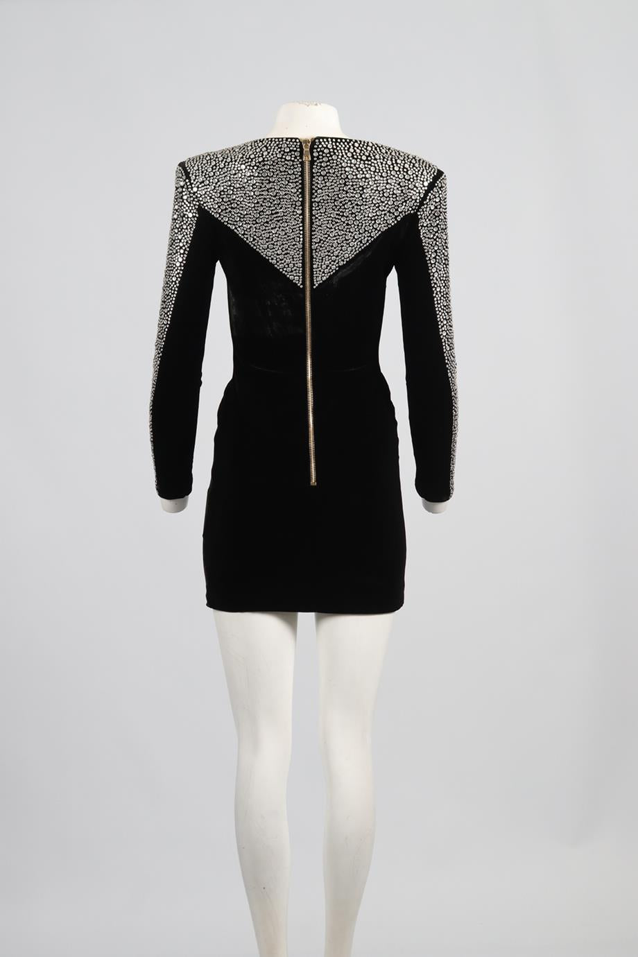 BALMAIN CRYSTAL AND VELVET MINI DRESS FR 36 UK 8