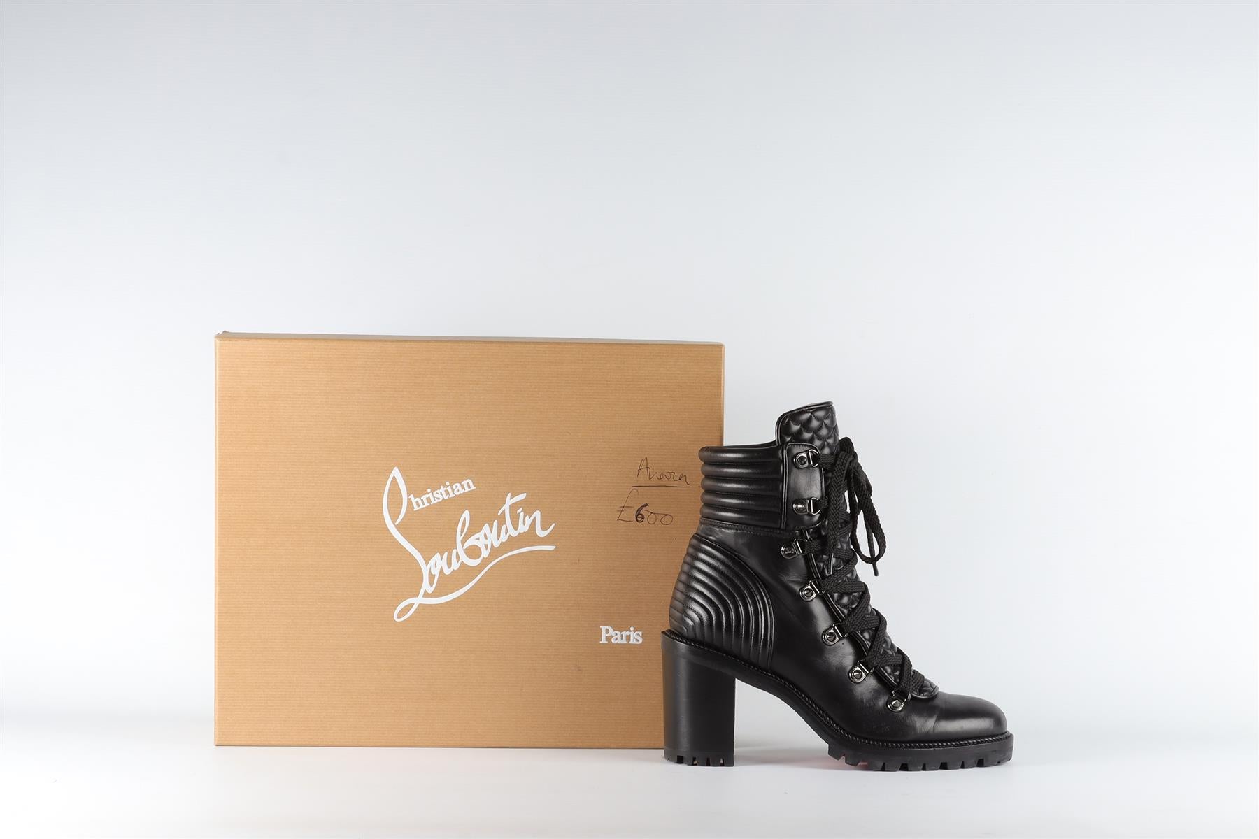 CHRISTIAN LOUBOUTIN BLACK LEATHER ANKLE BOOTS EU 38 UK 5 US 8