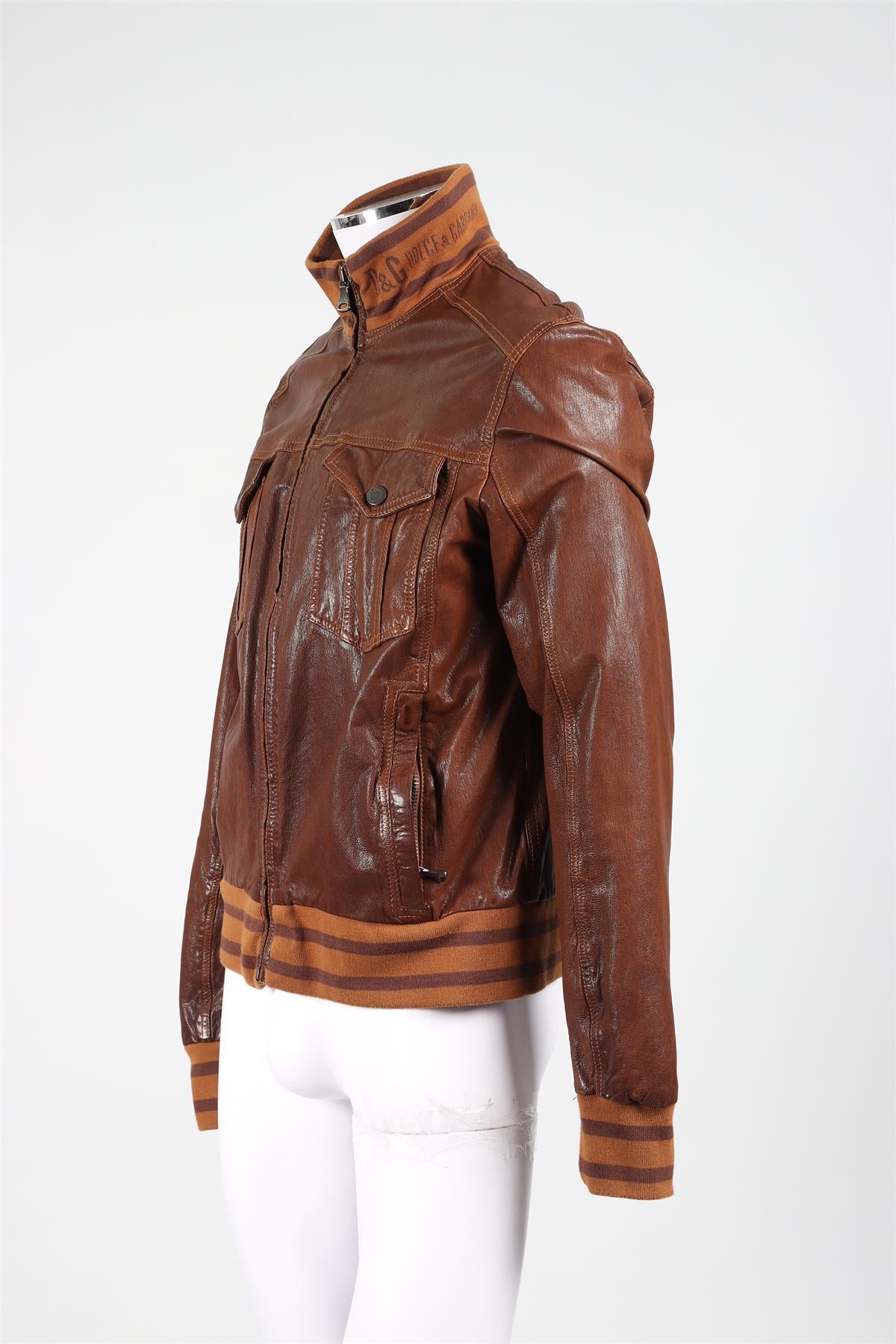 D&G BROWN MEN'S LEATHER JACKET IT 54 UK 44