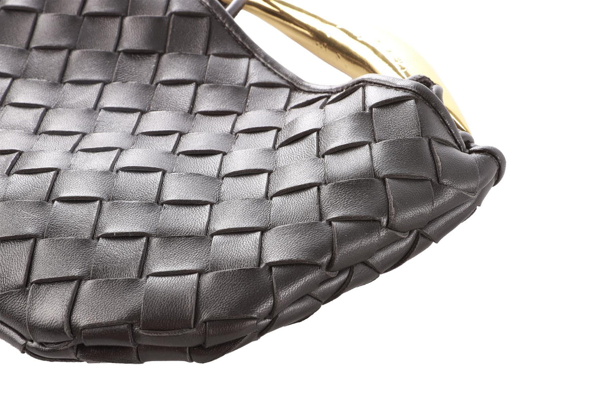 BOTTEGA VENETA BLACK SARDINE MINI INTRECCIATO LEATHER SHOULDER BAG