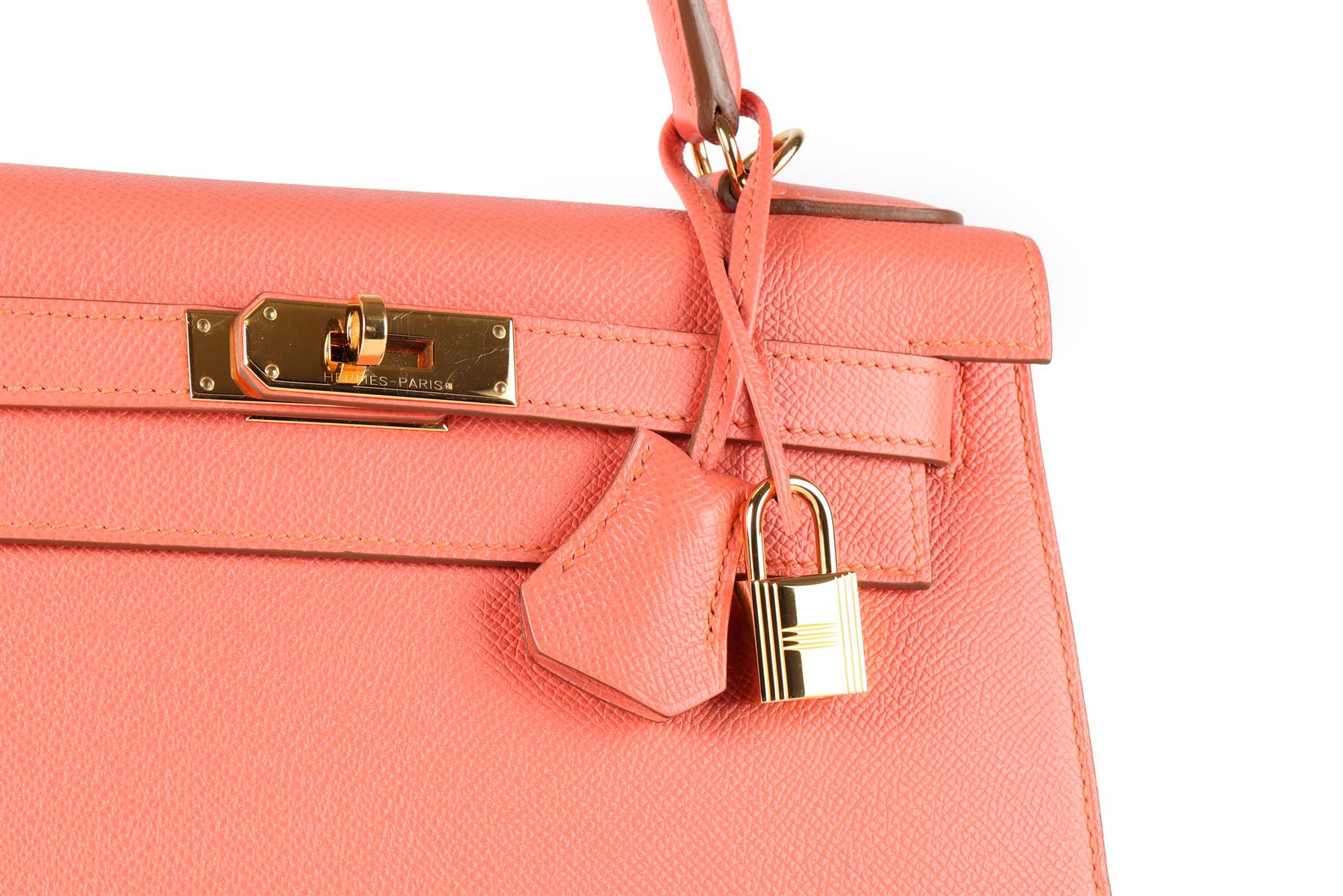 HERMÈS PINK 2014 KELLY SELLIER 28 CM EPSOM LEATHER BAG IN FLAMINGO
