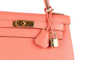 HERMÈS PINK 2014 KELLY SELLIER 28 CM EPSOM LEATHER BAG IN FLAMINGO