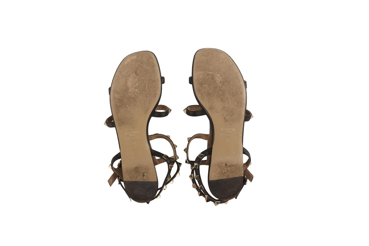 VALENTINO GARAVANI BLACK ROCKSTUD LEATHER SANDALS EU 39 UK 6 US 9