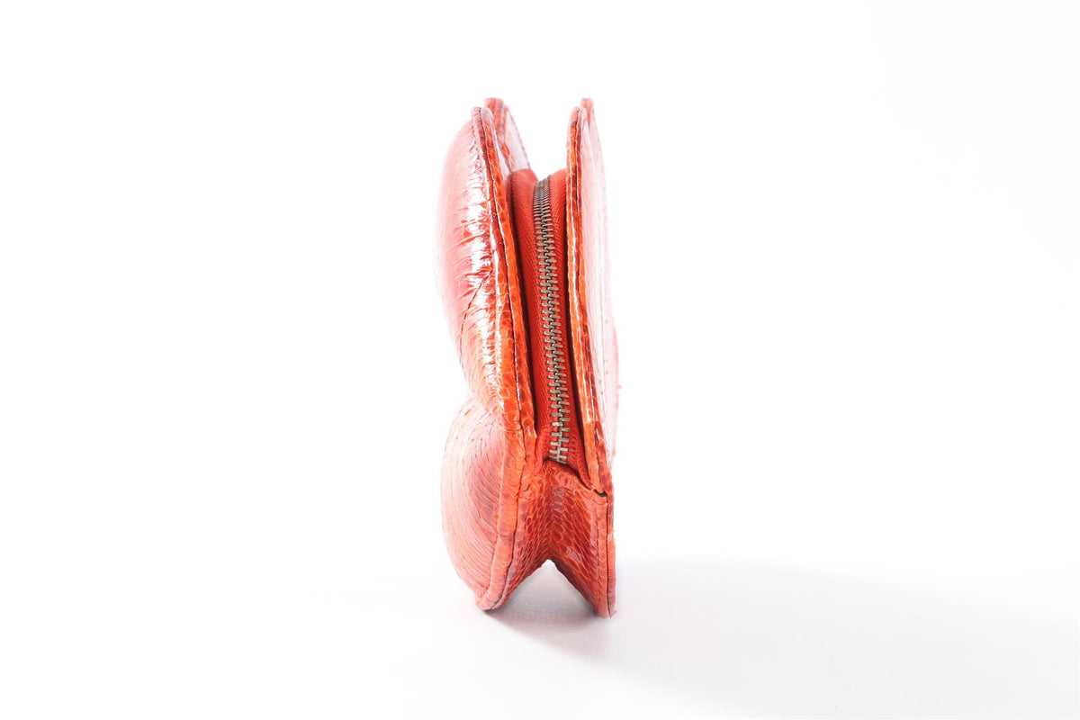 LULU GUINNESS ORANGE LIPS SNAKESKIN CLUTCH