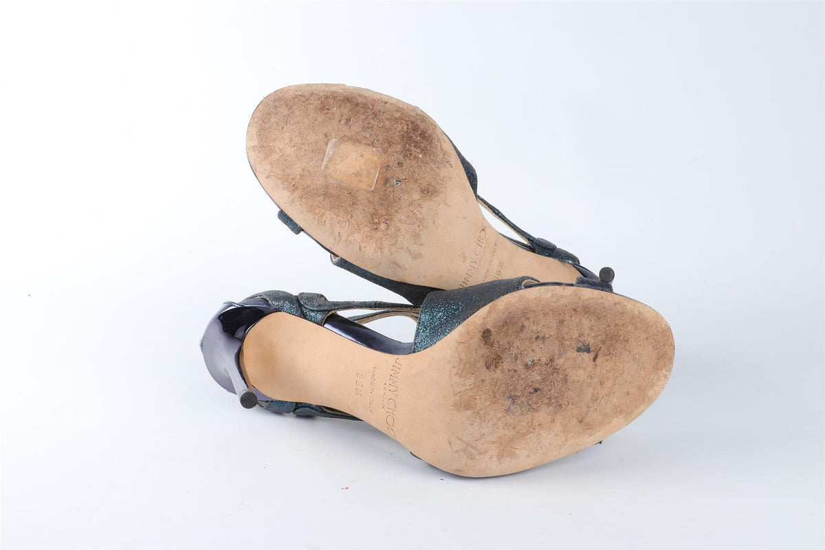 JIMMY CHOO BLUE GLITTER SANDALS EU 36.5 UK 3.5 US 6.5