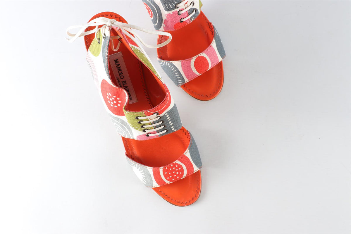 MANOLO BLAHNIK MULTI FABRIC SANDALS EU 40.5 UK 7.5 US 10.5