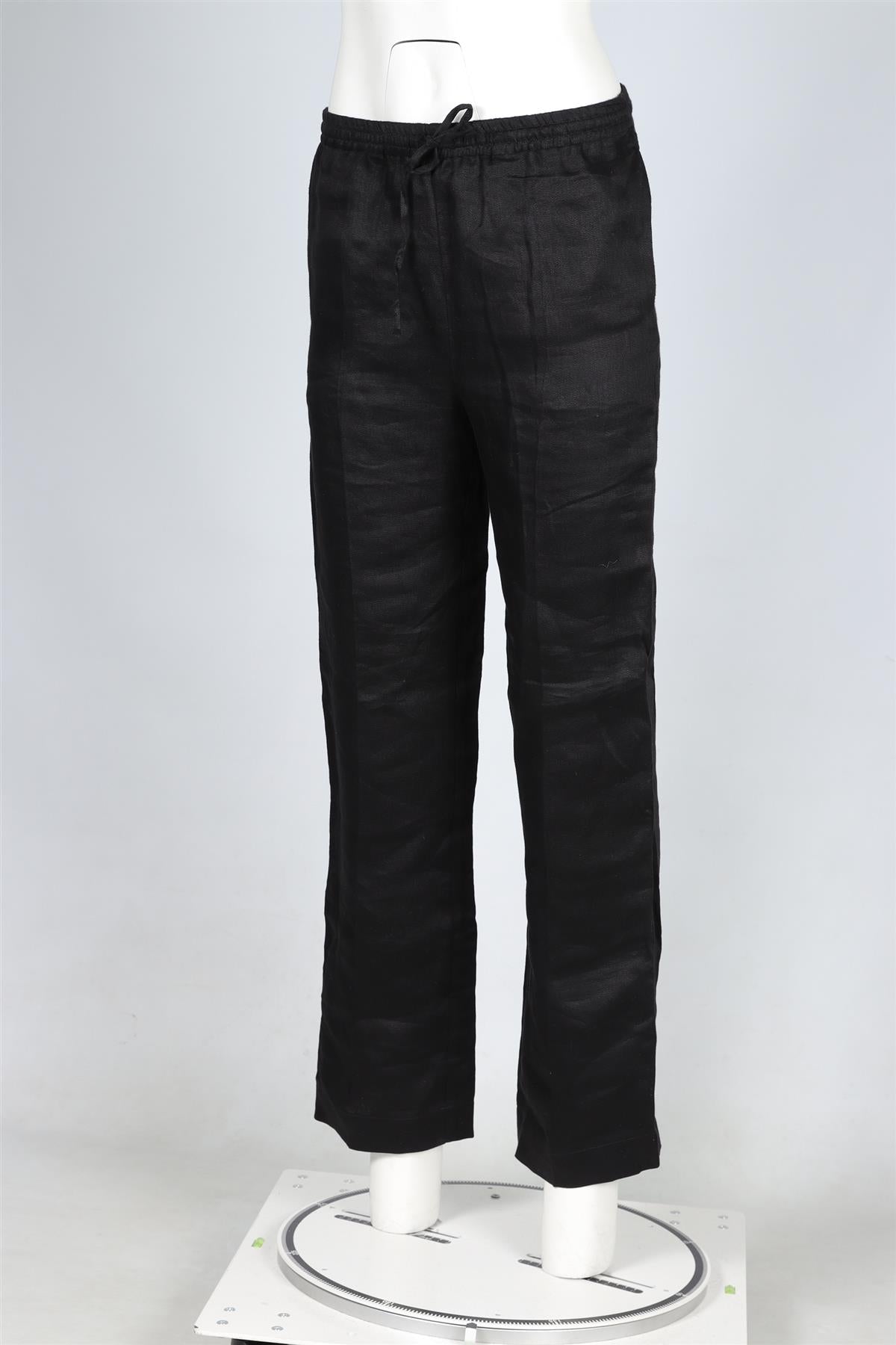 ASCENO BLACK LINEN STRAIGHT LEG PANTS XSMALL