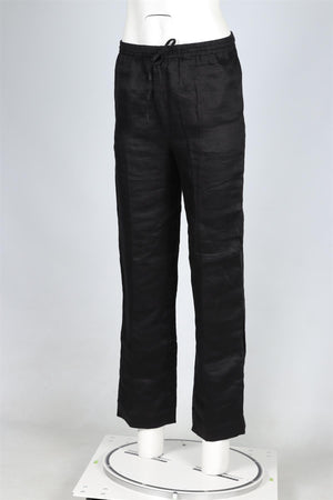 ASCENO BLACK LINEN STRAIGHT LEG PANTS XSMALL