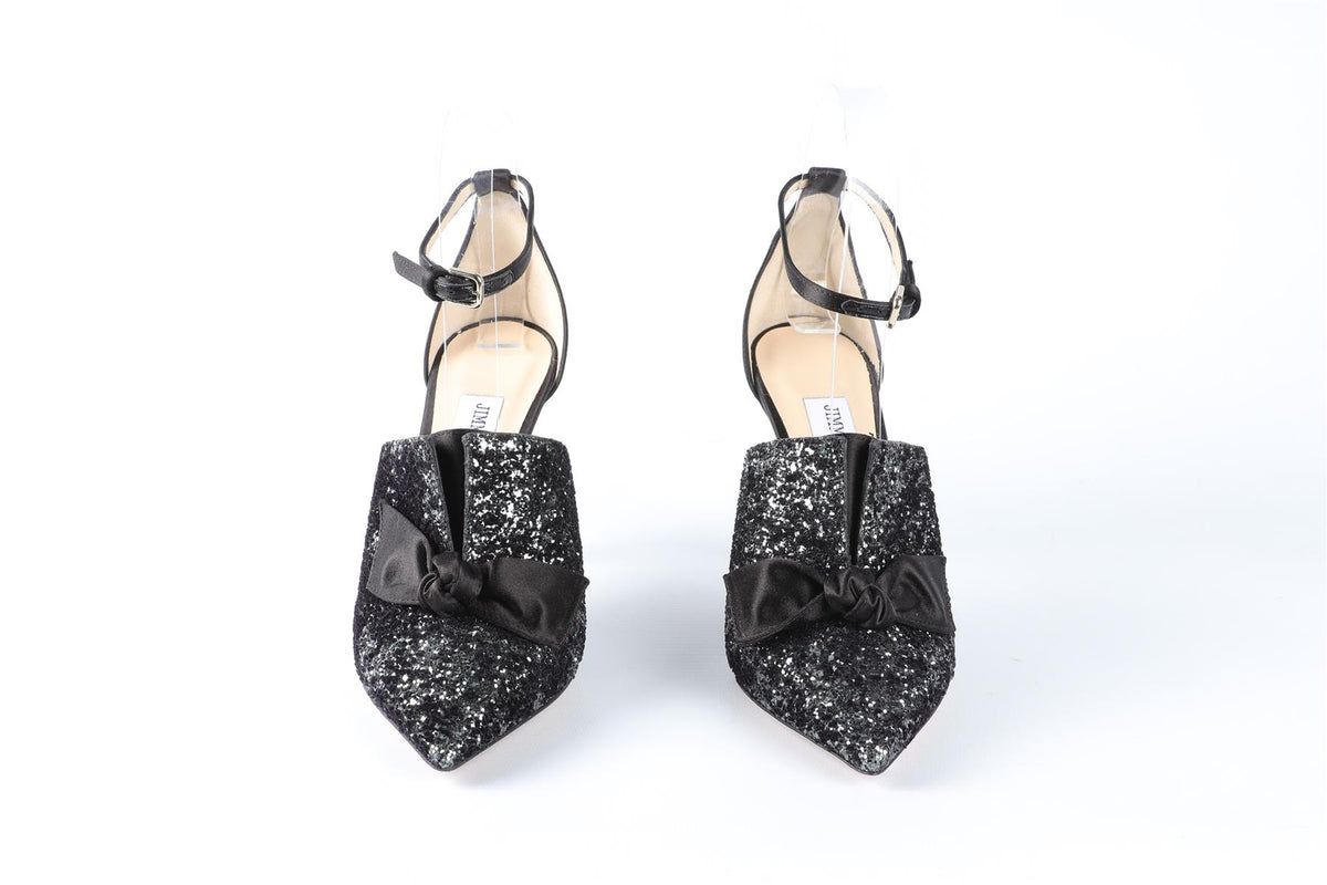 JIMMY CHOO BLACK GLITTER PUMPS EU 37 UK 4 US 7
