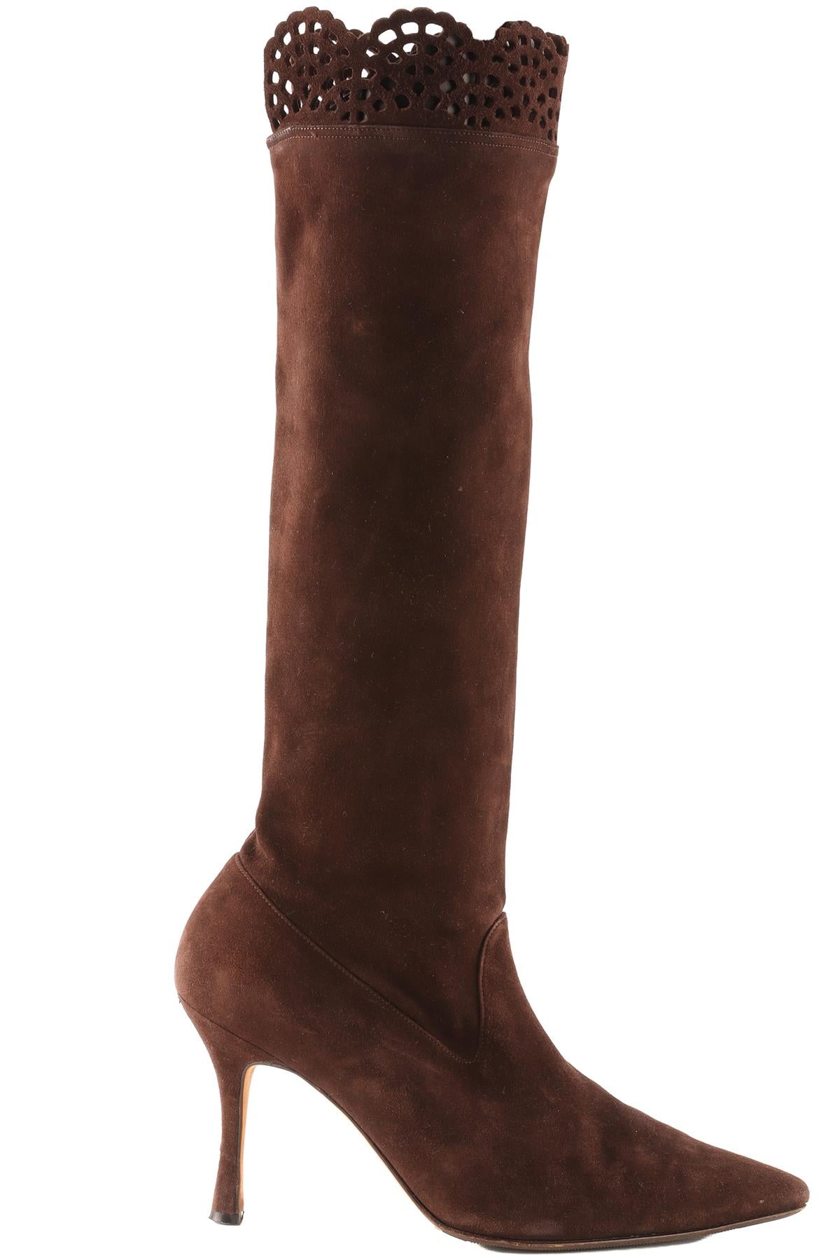 MANOLO BLAHNIK BROWN SUEDE KNEE HIGH BOOTS EU 39 UK 6 US 9