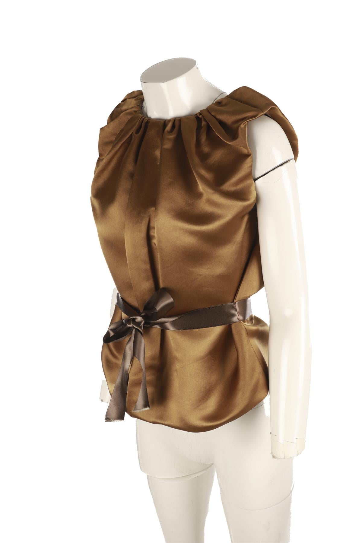 LANVIN KHAKI SILK TOP FR 38 UK 10