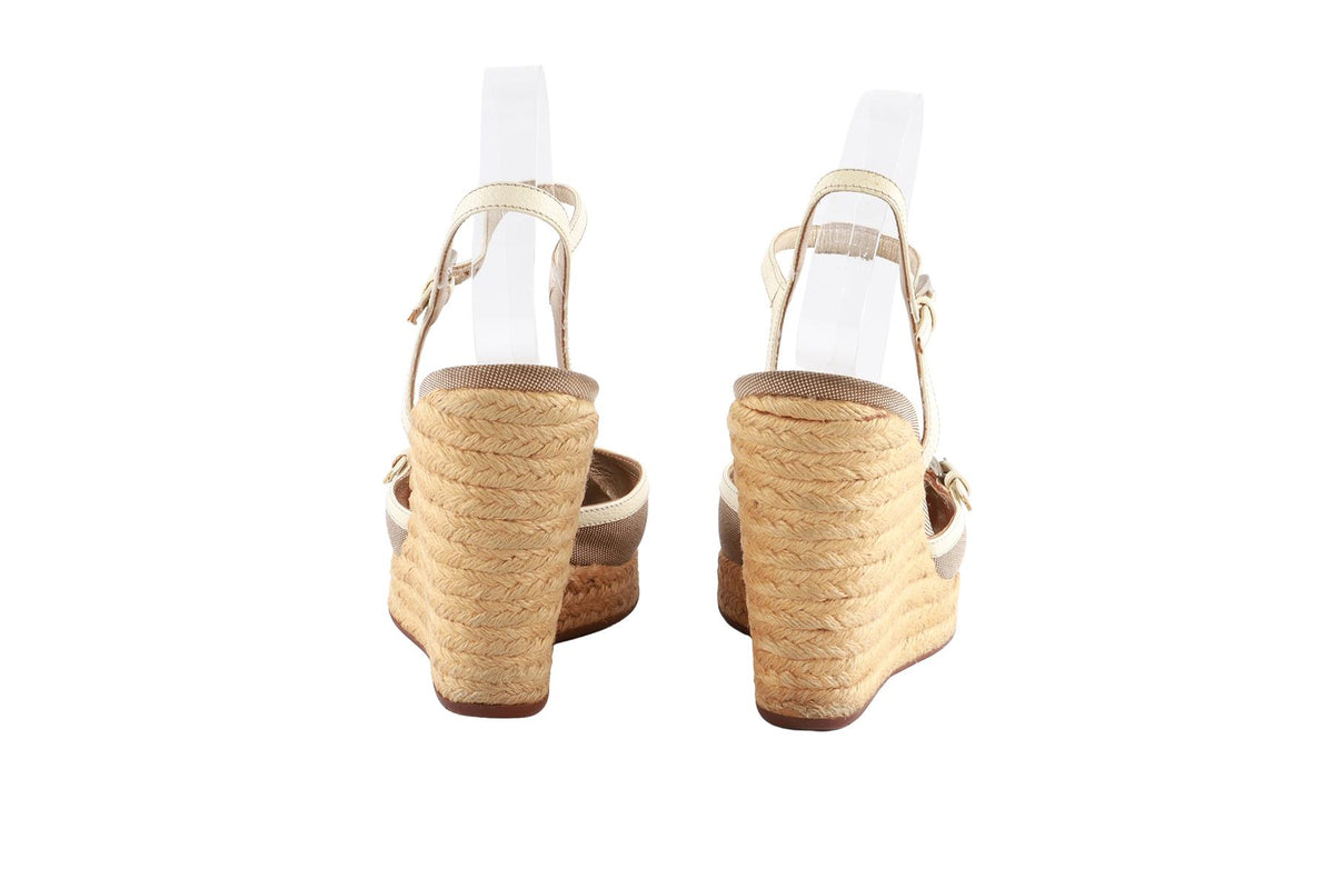 PRADA BEIGE WOVEN WEDGE SANDALS EU 39.5 UK 6.5 US 9.5
