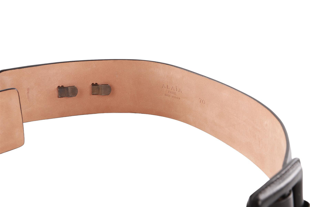 ALAÏA BLACK LEATHER WAIST BELT 70CM