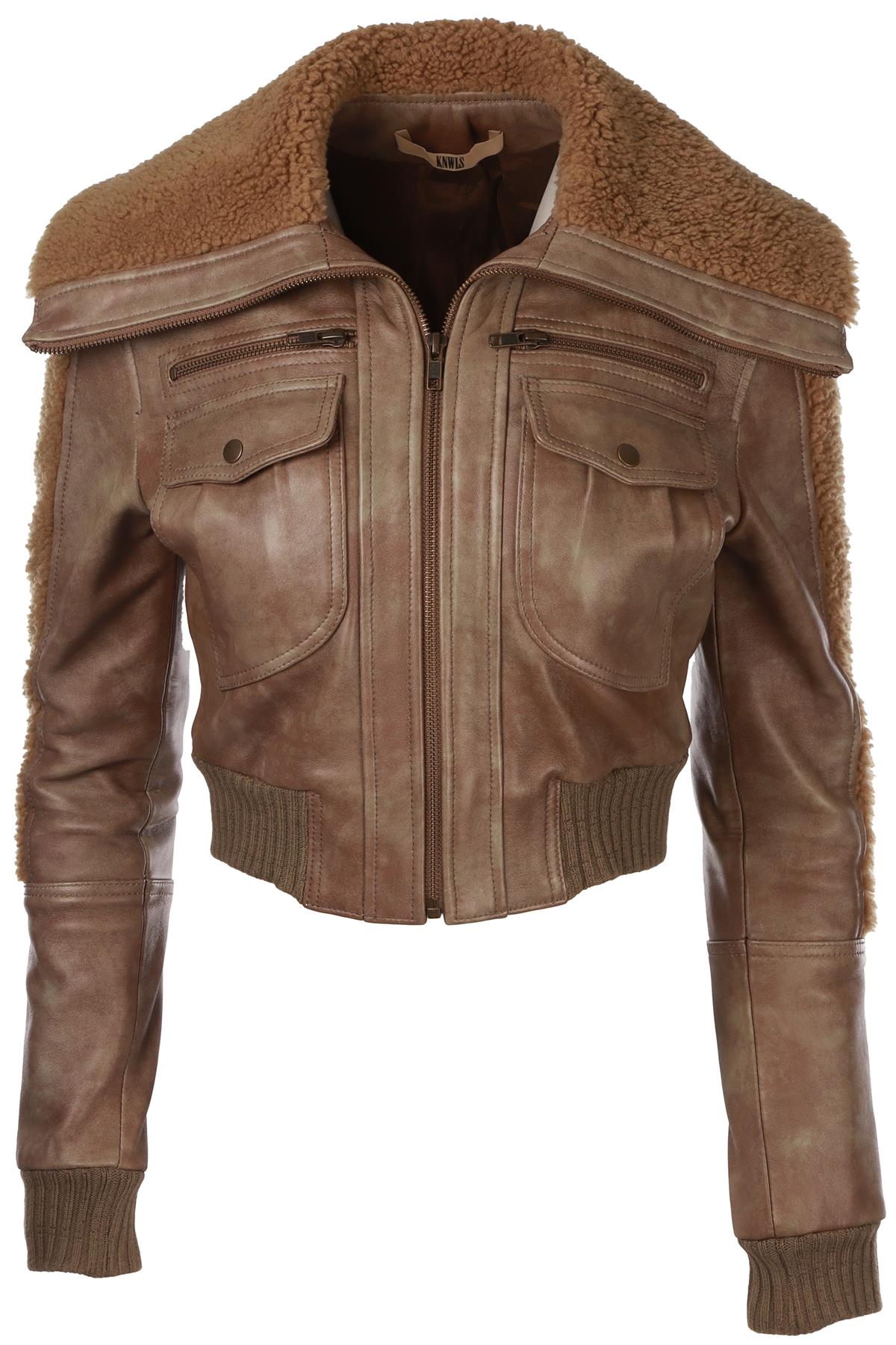 GREEN SHEARLING AND LEATHER JACKET