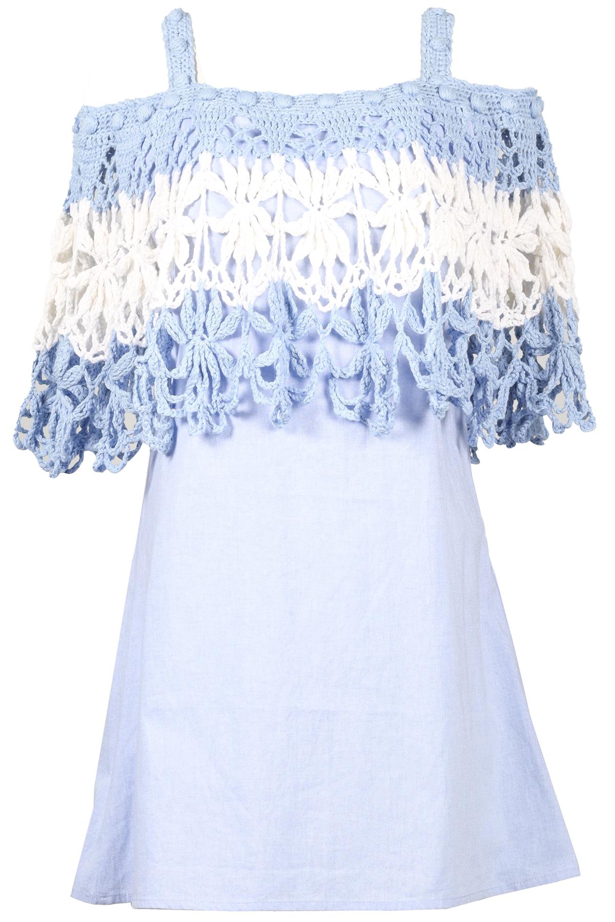 MICHAELA BUERGER BLUE CROCHET MINI DRESS MEDIUM