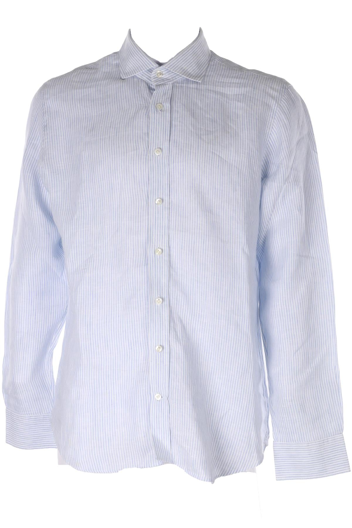 THOM SWEENEY BLUE MEN'S LINEN SHIRT UK/US COLLAR 17