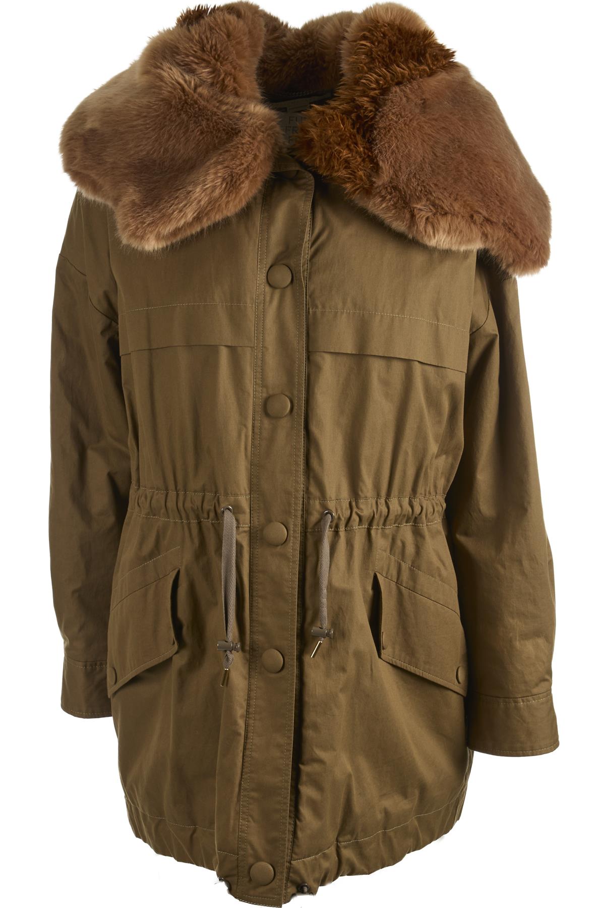 STELLA MCCARTNEY GREEN FAUX FUR AND COTTON COAT UK 10