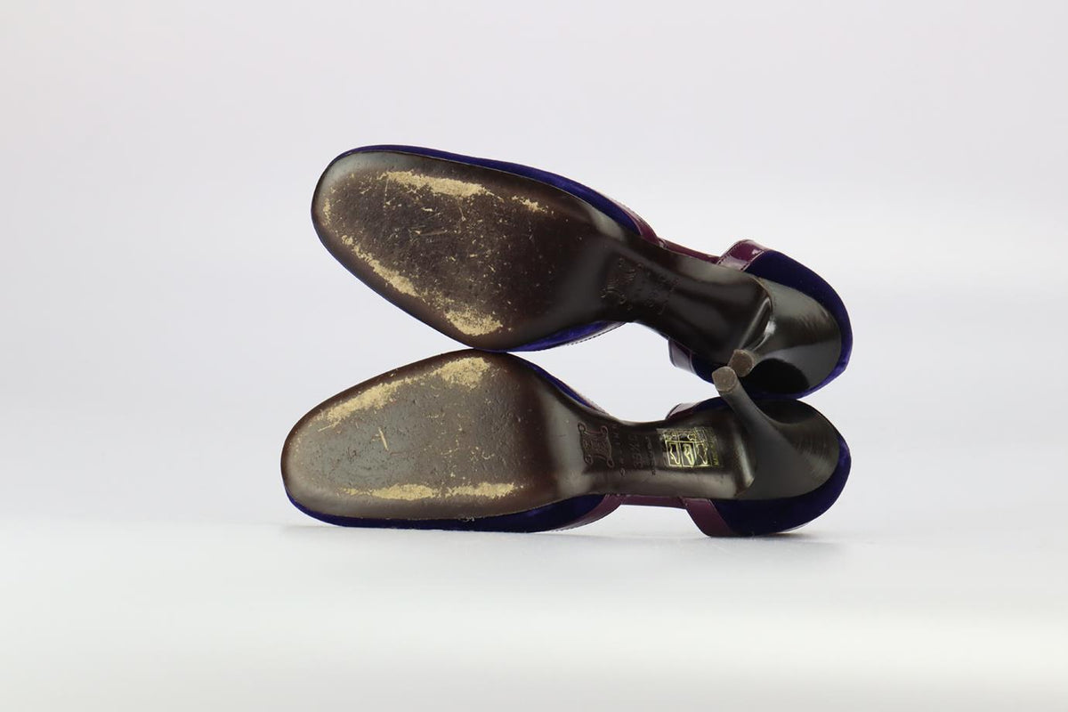 CELINE VELVET AND PATENT LEATHER PUMPS EU 39.5 UK 6.5 US 9.5