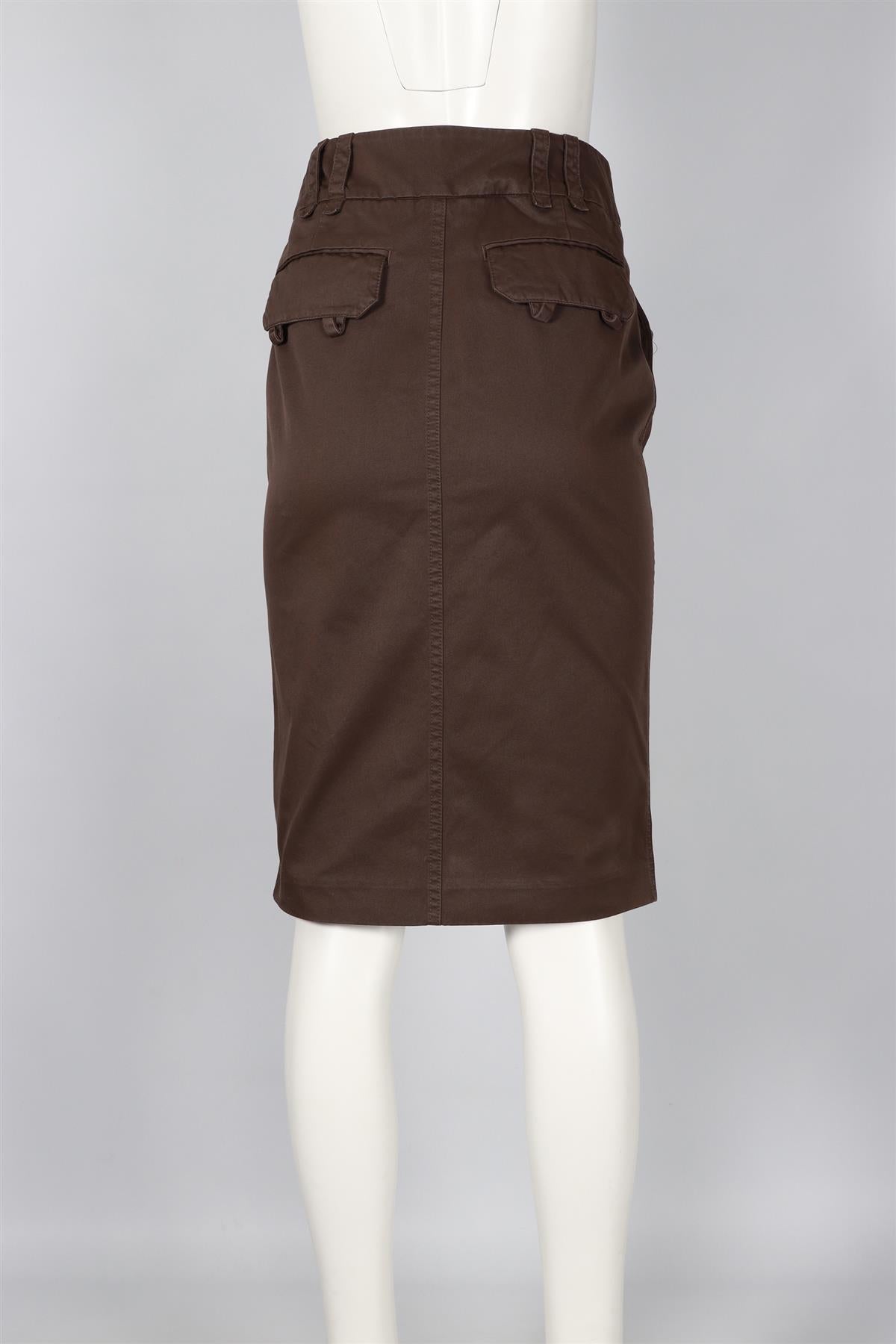 SAINT LAURENT BROWN COTTON MIDI SKIRT W26 UK 6