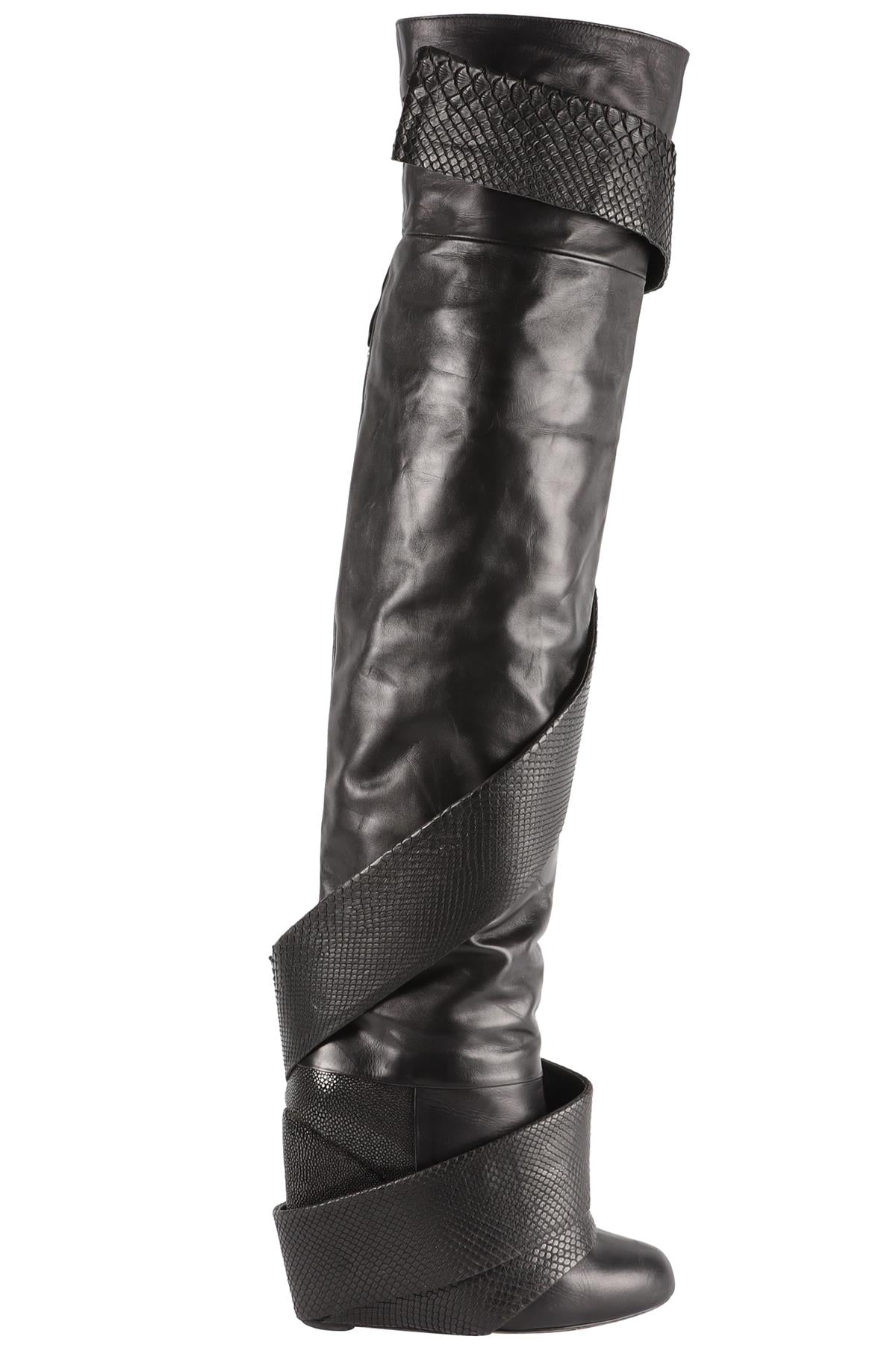 CHRISSIE MORRIS BLACK LEATHER OVER THE KNEE BOOTS EU 38 UK 5 US 8