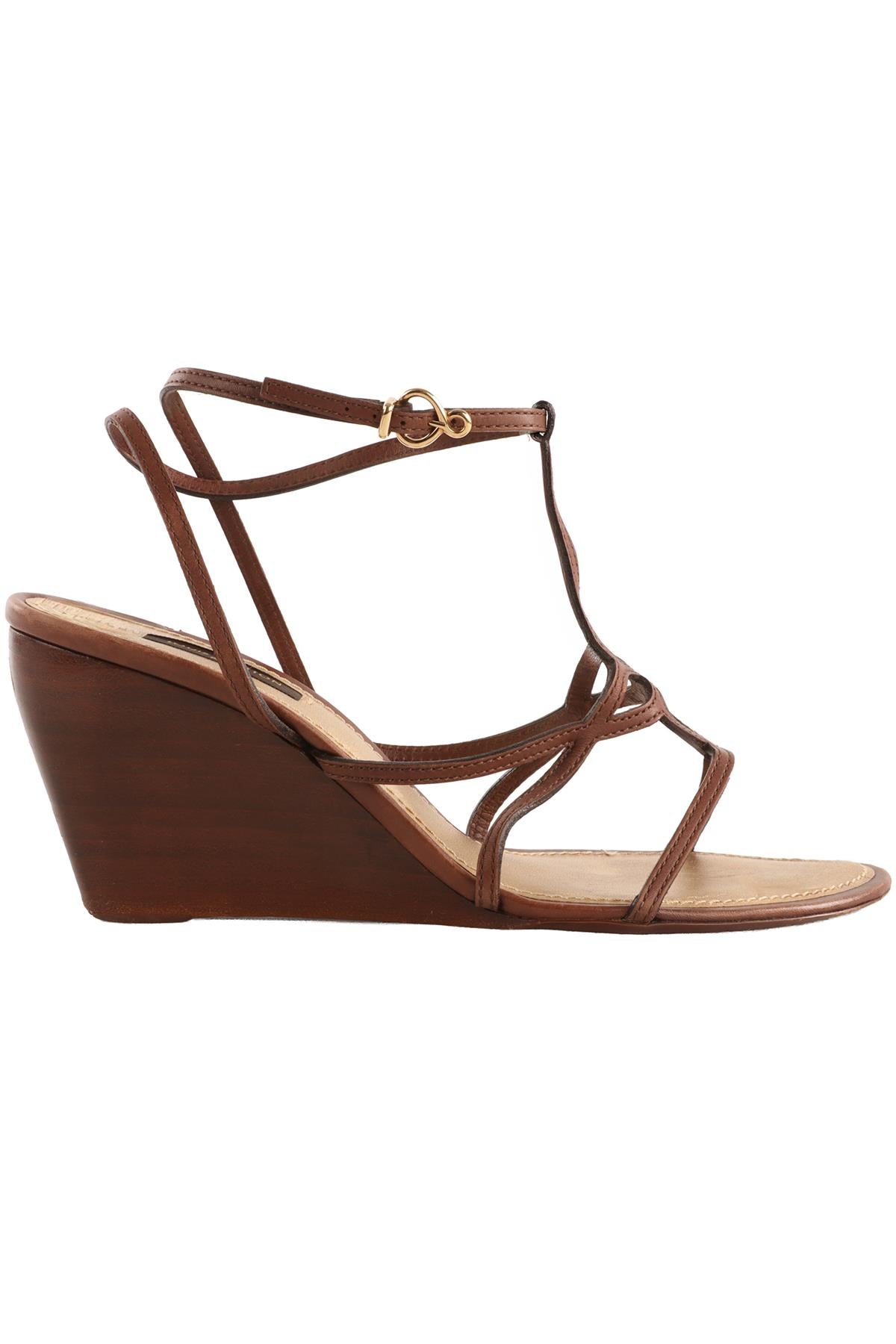 LOUIS VUITTON BROWN LEATHER WEDGES EU 39 UK 6 US 9