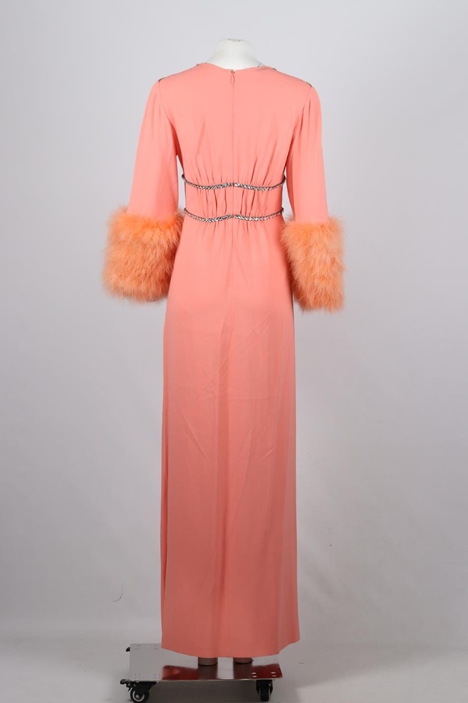 GUCCI FEATHER TRIMMED EMBELLISHED JERSEY GOWN SMALL-MEDIUM