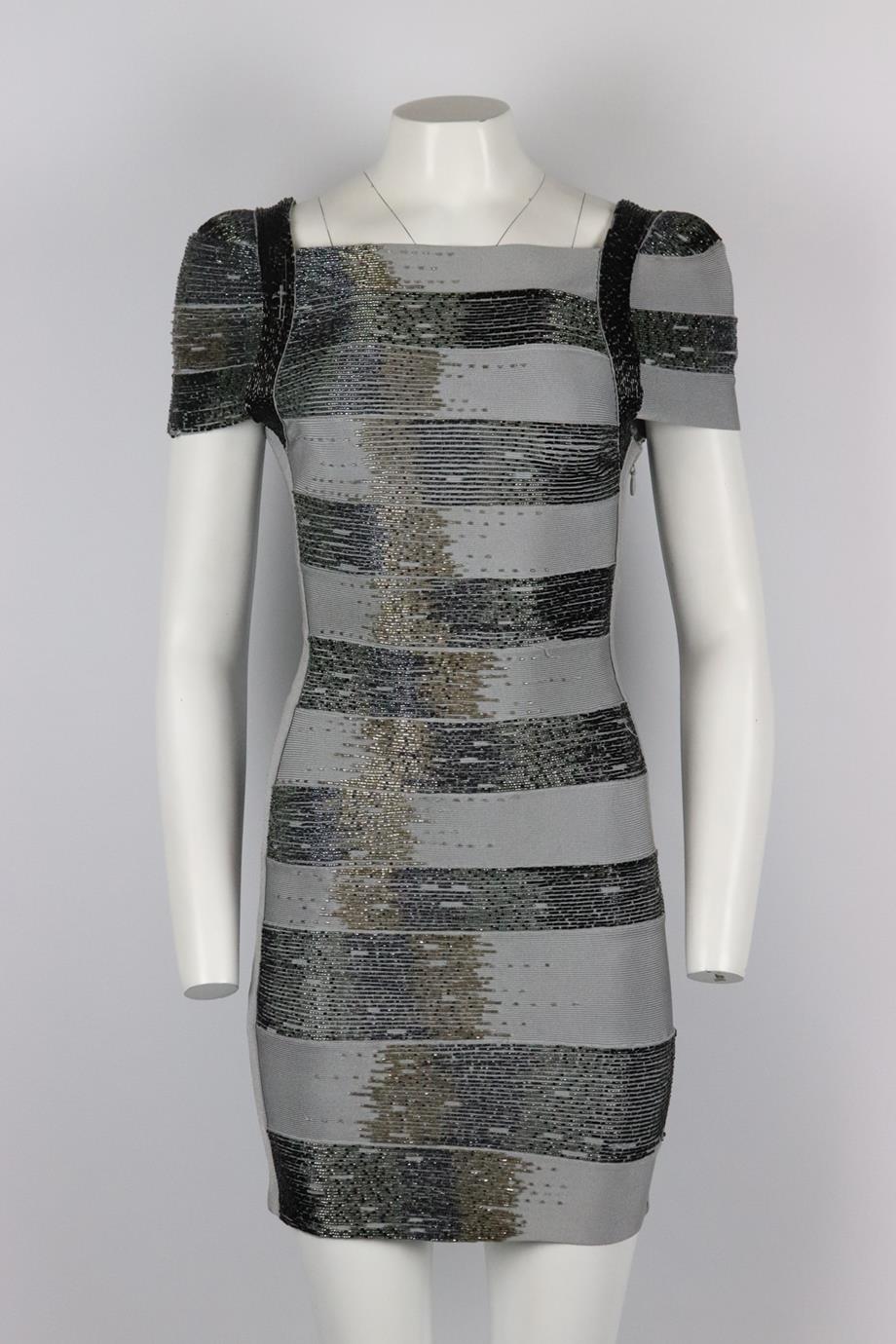 HERVE LEGER BEAD EMBELLISHED BANDAGE MINI DRESS XXSMALL
