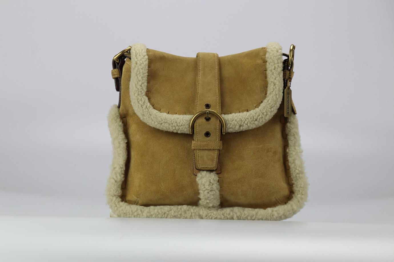 COACH SHEARLING AND SUEDE SHOULDER BAG