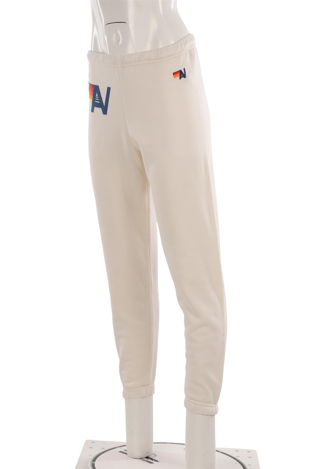 AVIATOR NATION CREAM COTTON TRACK PANTS XSMALL