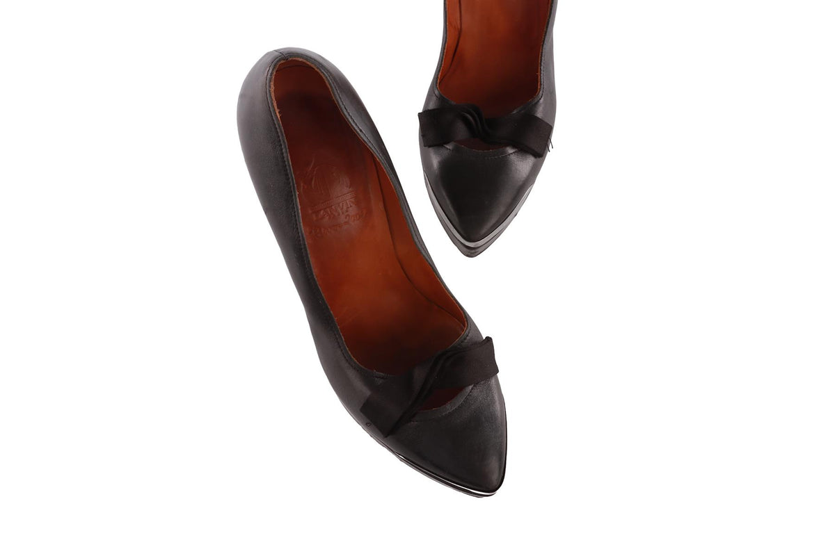 LANVIN BLACK LEATHER PLATFORM PUMPS EU 38.5 UK 5.5 US 8.5