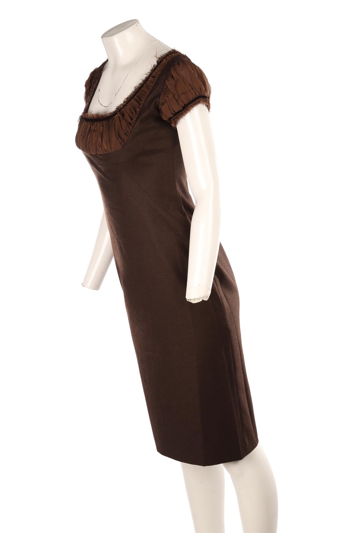 ALEXANDER MCQUEEN BROWN 2008 WOOL MIDI DRESS IT 40 UK 8