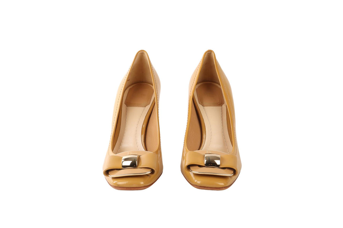 CHRISTIAN DIOR YELLOW PATENT LEATHER PUMPS EU 36.5 UK 3.5 US 6.5