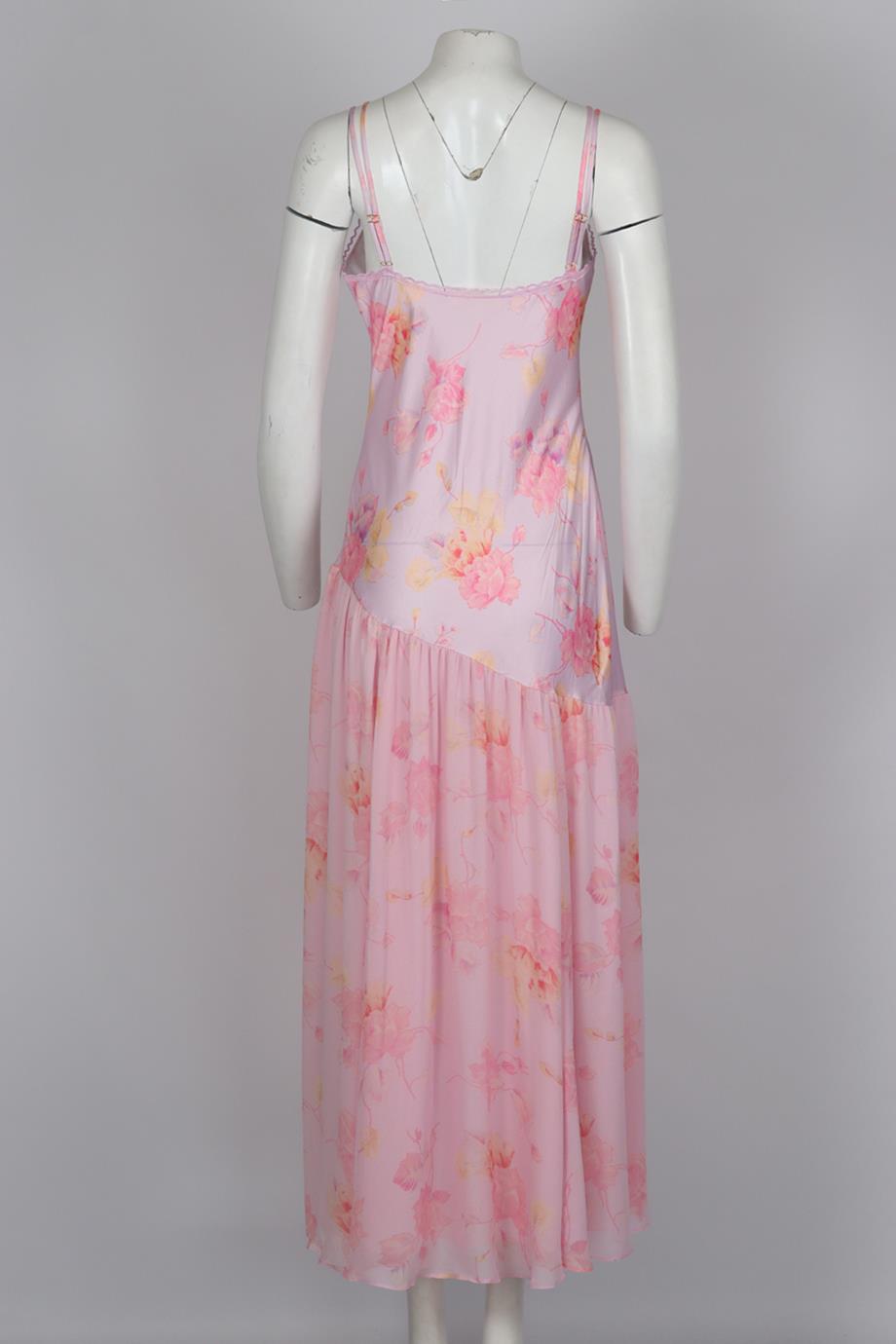 LOVESHACKFANCY FLORAL PRINT SATIN MIDI DRESS US 4 UK 8