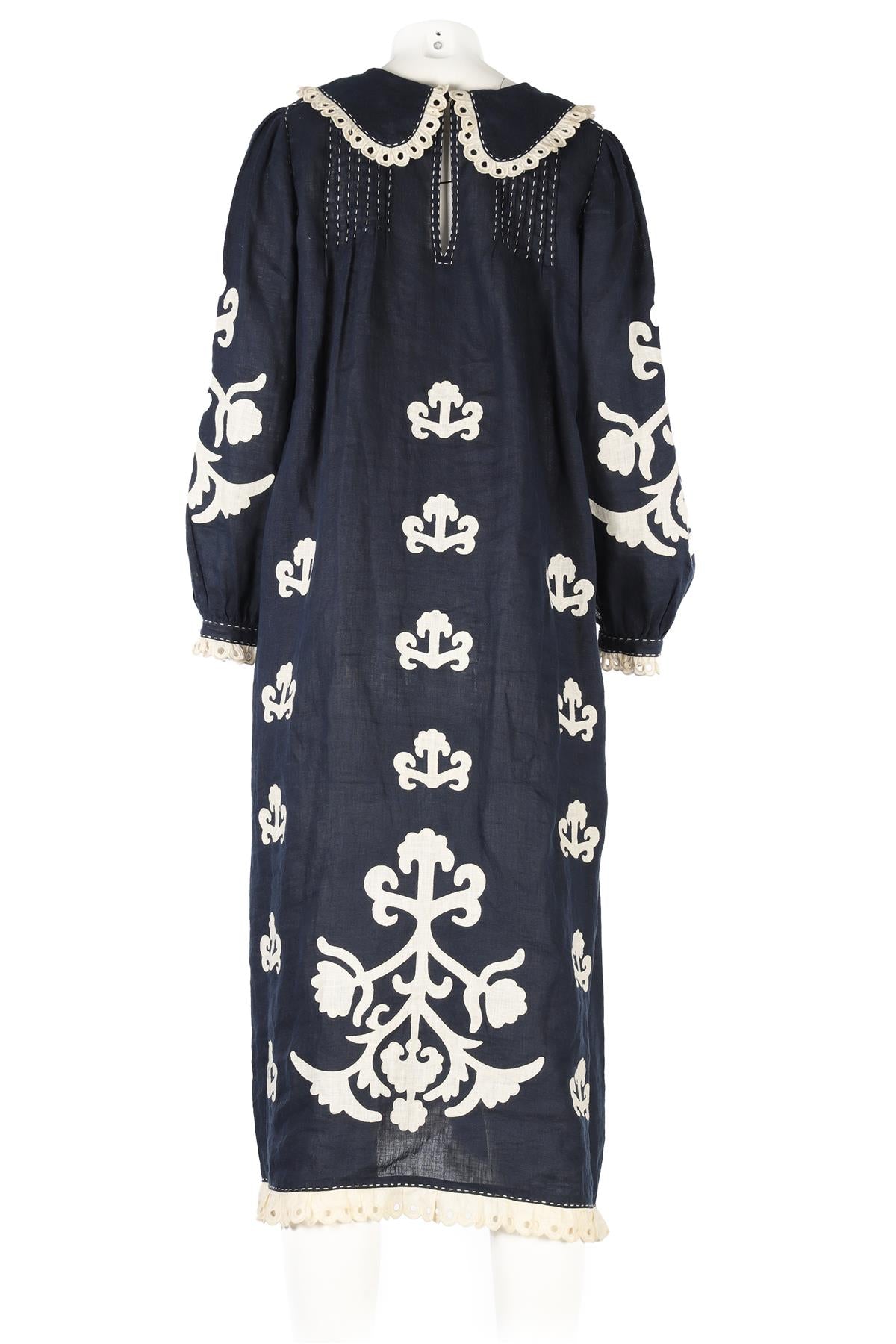 VITA KIN NAVY LINEN MIDI DRESS XSMALL