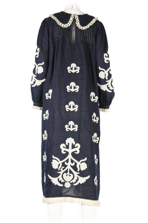 VITA KIN NAVY LINEN MIDI DRESS XSMALL