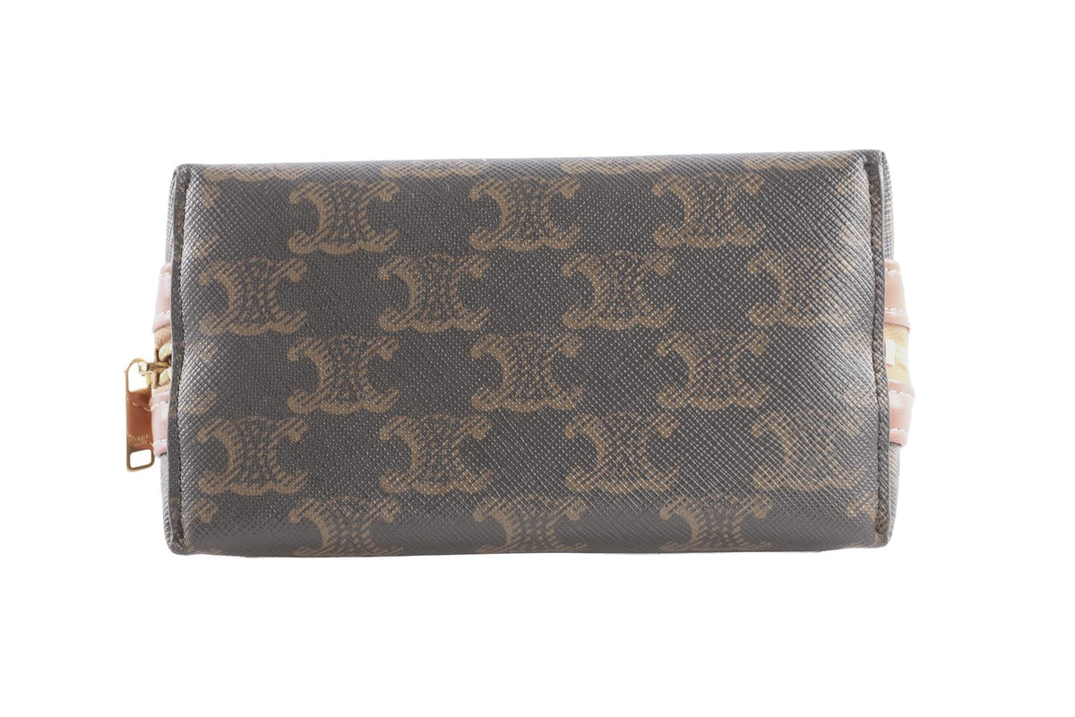 CELINE BROWN SMALL TRIOMPHE COATED CANVAS POUCH