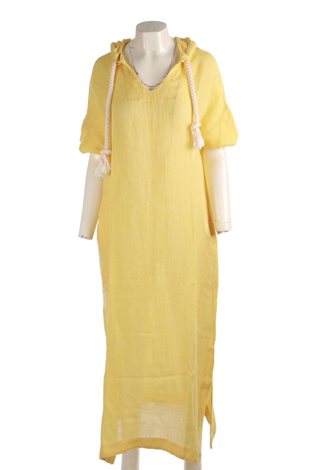 LISA MARIE FERNANDEZ YELLOW LINEN KAFTAN 1 UK 6-8
