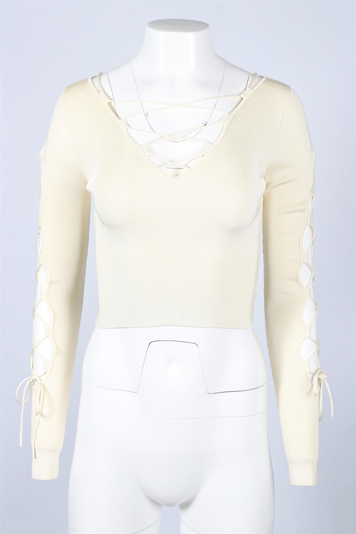LAPOINTE CREAM CROPPED KNIT TOP XSMALL
